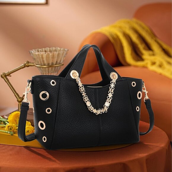 Leather Tote Bag for Women Vegan Shoulder Crossbody Purses with Strap - Picture 8 of 9